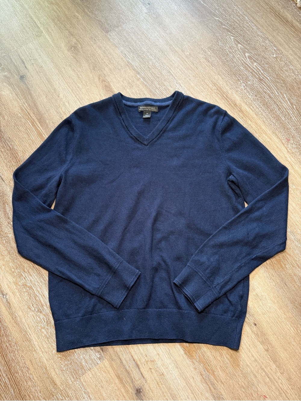 Banana Republic Men's Dark Navy V-Neck Sweater Size Medium Cotton & Cashmere
